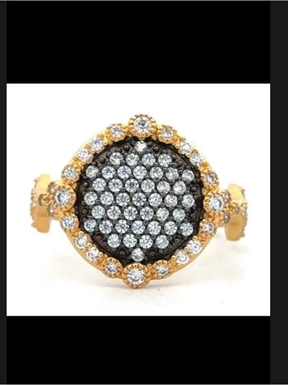 Freida Rothman 14k Gold Over SS 925 Round Pavé Crystal Ring  size 6.5